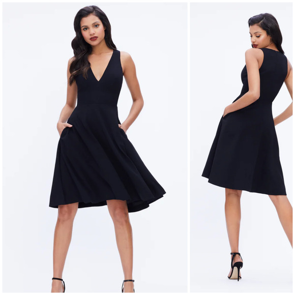 Dress The Population Catalina Dress V-Neck Fit and Flare in Black size Large - Picture 1 of 12
